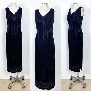 90’s Silk Black Sheath Beaded Maxi Dress | Vintage